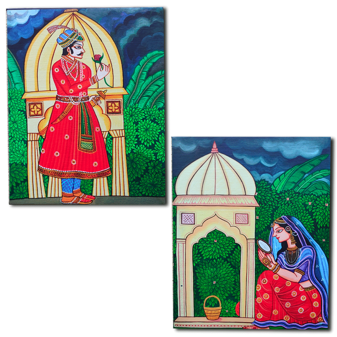 Craftooba Canvas Mughal Art Inspired King & Queen | Canvas | Stretched Canvas Art Print