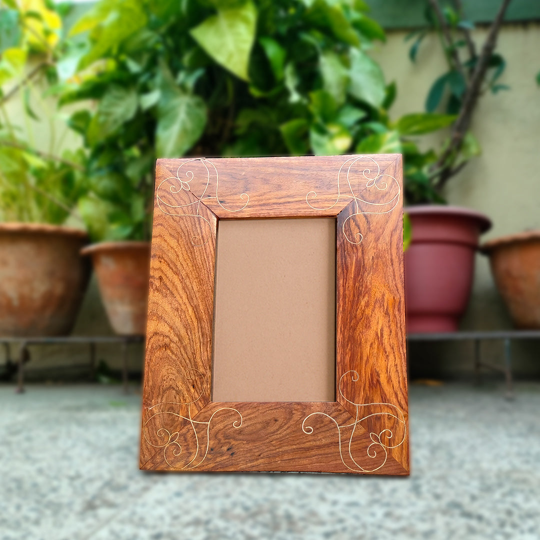 Product image Craftooba Premium Handcrafted Metal Inlay Wooden Table Top Frame – 5.5 x 3.5 inch Photo Display | Photo frame | Wooden photo Frame |