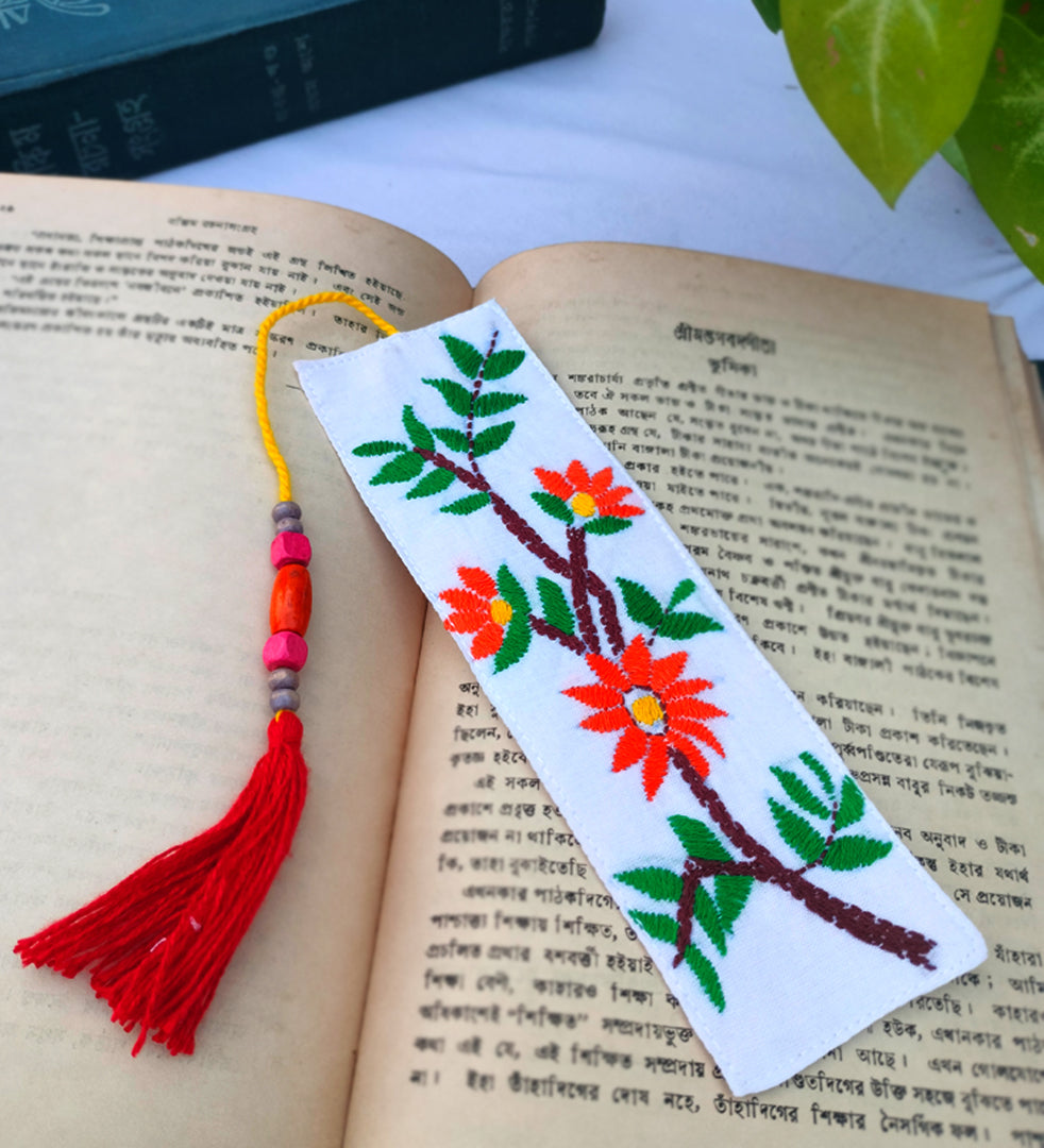 Craftooba Hand Embroidered Bookmarks for Book Lovers | Gift for Readers (6 Inches x 2.2 Inches). White