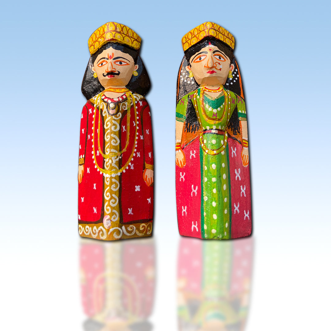 Craftooba Wooden Handpainted Couple Dolls for Home Decor Set of 2 V | Doll | Handpainted Doll | Wooden Doll