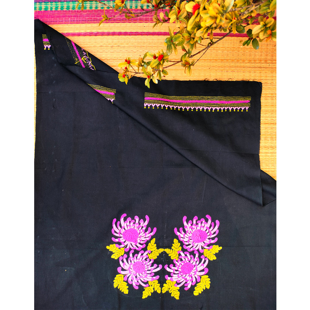 Craftooba Designer handembroidered Blouse Piece | Blouse Material | Designer Blouse | Kantha Hand Embroidered Blouse Piece Black floral