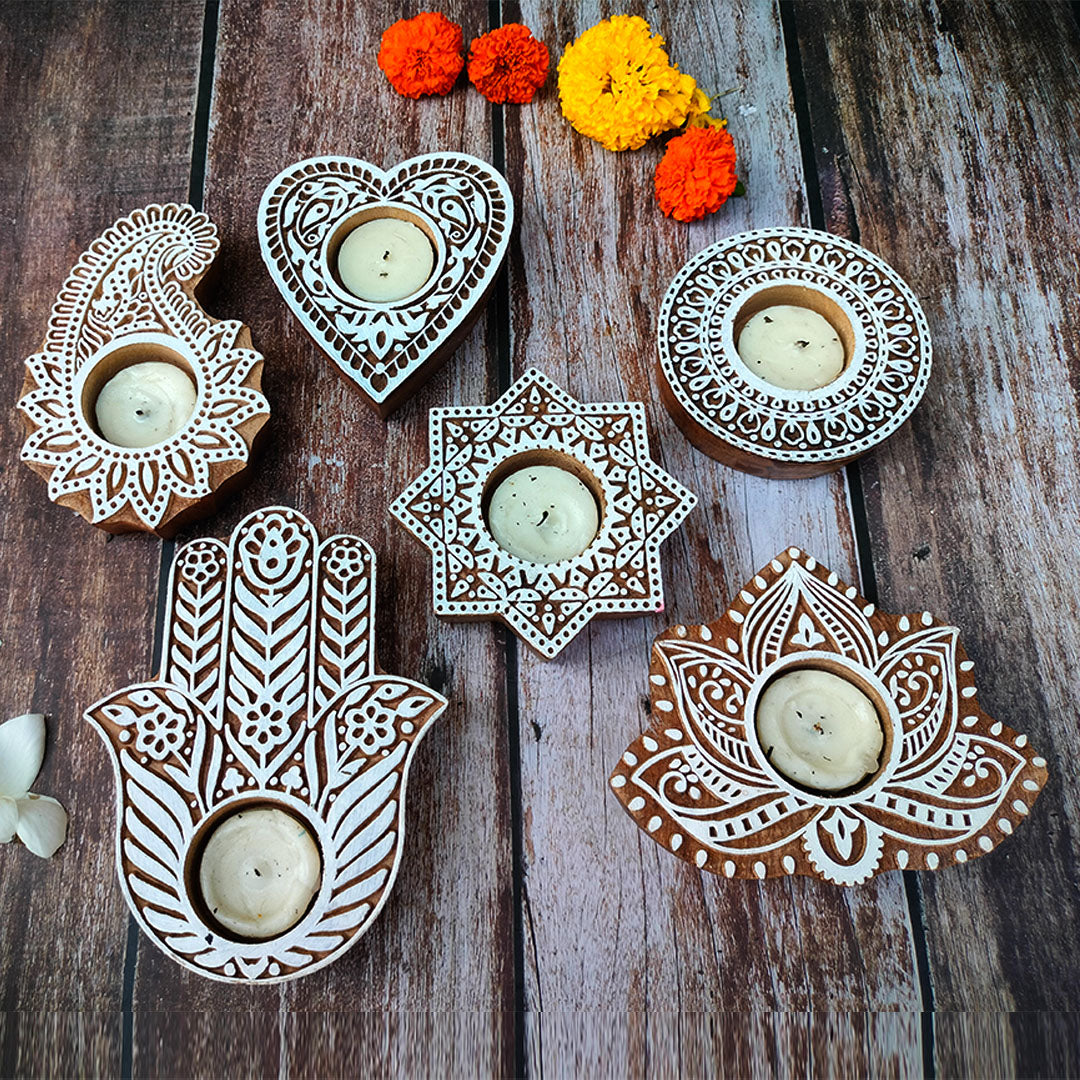 Exotic block printing, crafted T-Light holder set of 6 | T-light holder | Candle stand | Decor | Gift |