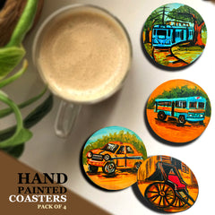 Engineered wood handpainted Transport inspired Coasters art –  | Engineered wood handpainted coaster decor