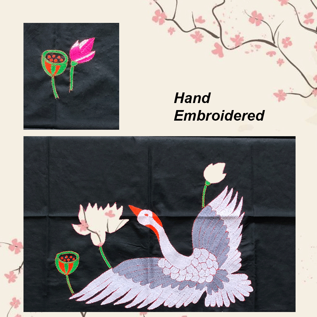 Craftooba Black Designer Blouse Piece with Bird | Blouse Material | Designer Blouse | Kantha Hand Embroidered Blouse Piece