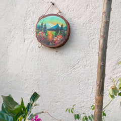 Craftooba Hand-Painted Wooden Key Holder – Scenic Landscape Art on Natural Wood | Wall Mounted | 2 Hooks