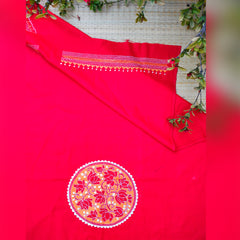 Craftooba Designer handembroidered Blouse Piece | Blouse Material | Designer Blouse | Kantha Hand Embroidered Blouse Piece Red