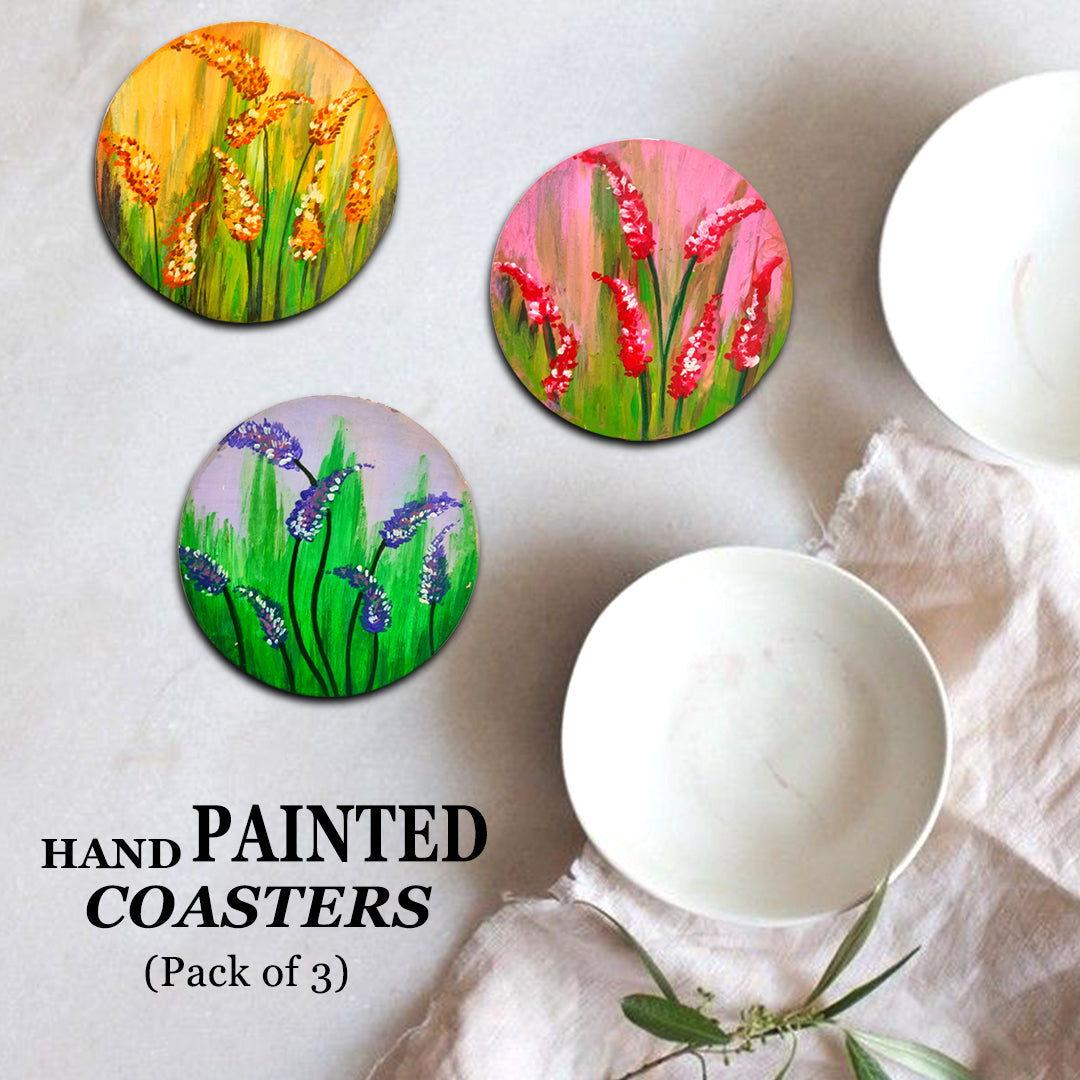 Hand Painted Floral Coasters Pack of 3