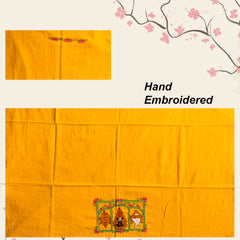 Lord Balaji Inspired Yellow Designer blouse piece | Blouse material | Designer blouse | Kantha hand embroidered blouse piece