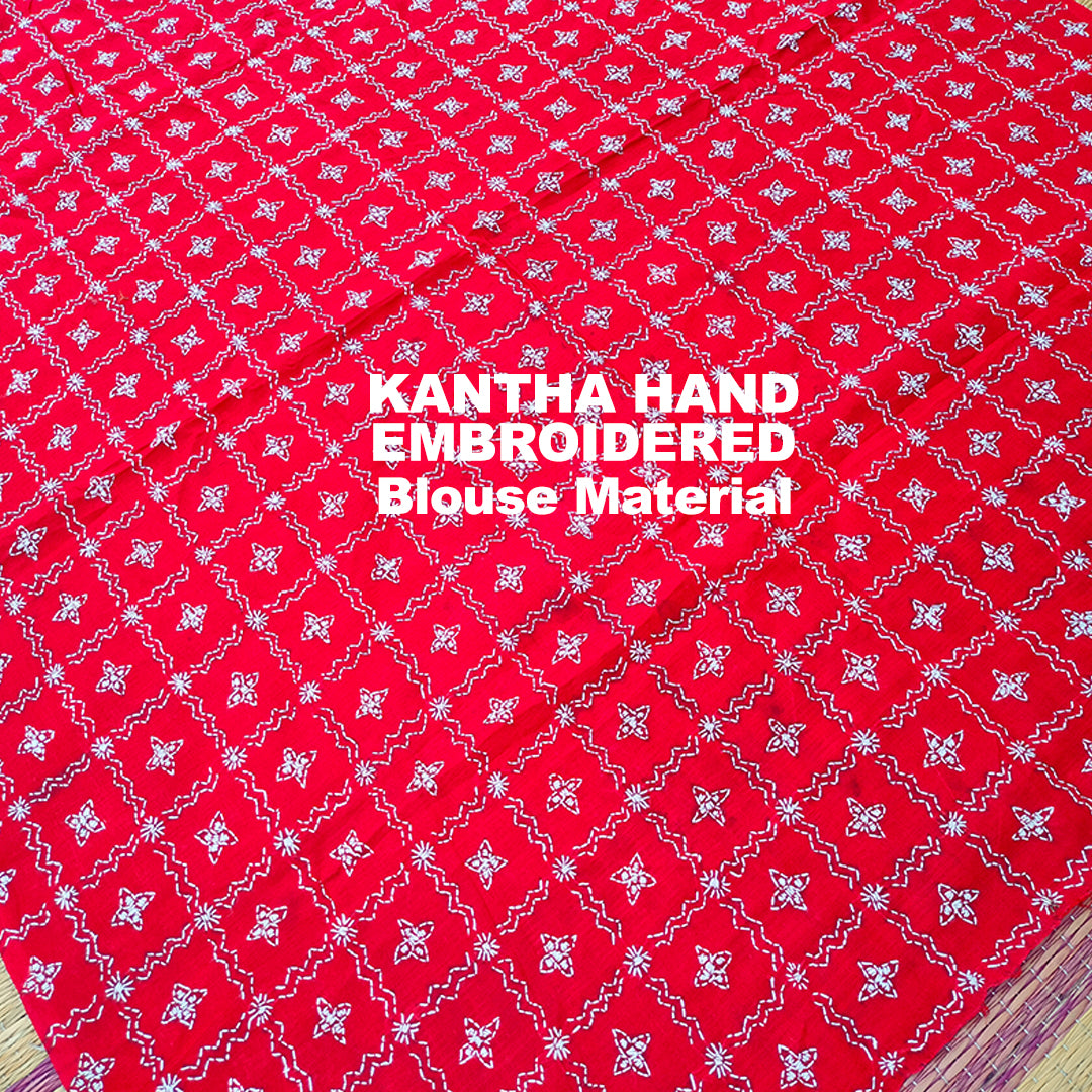 Red Kantha Hand Embroidered Blouse Material – Crafted by Women Artisans of Bengal | Blouse Piece | Blouse | Embroidered | Hand Embroidered Blouse Piece |