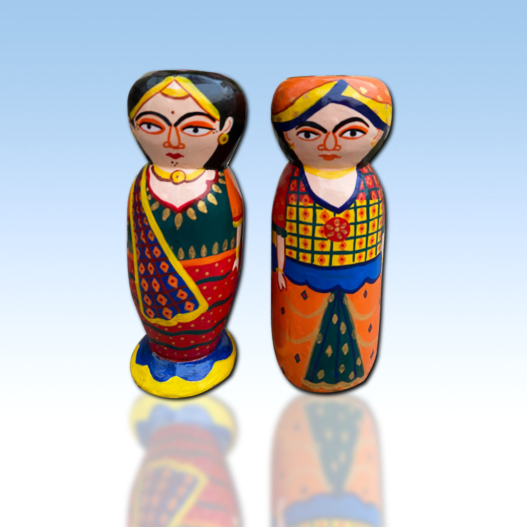 Craftooba Wooden Handpainted Couple Dolls for Home Decor Set of 2 IV | Doll | Handpainted Doll | Wooden Doll