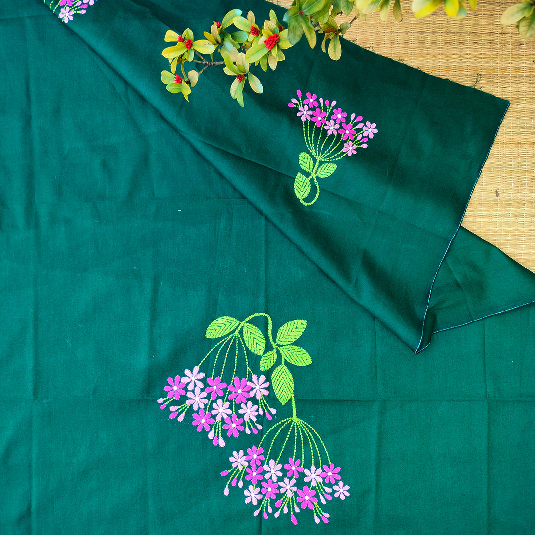 Craftooba Designer handembroidered Blouse Piece | Blouse Material | Designer Blouse | Kantha Hand Embroidered Blouse Piece Green