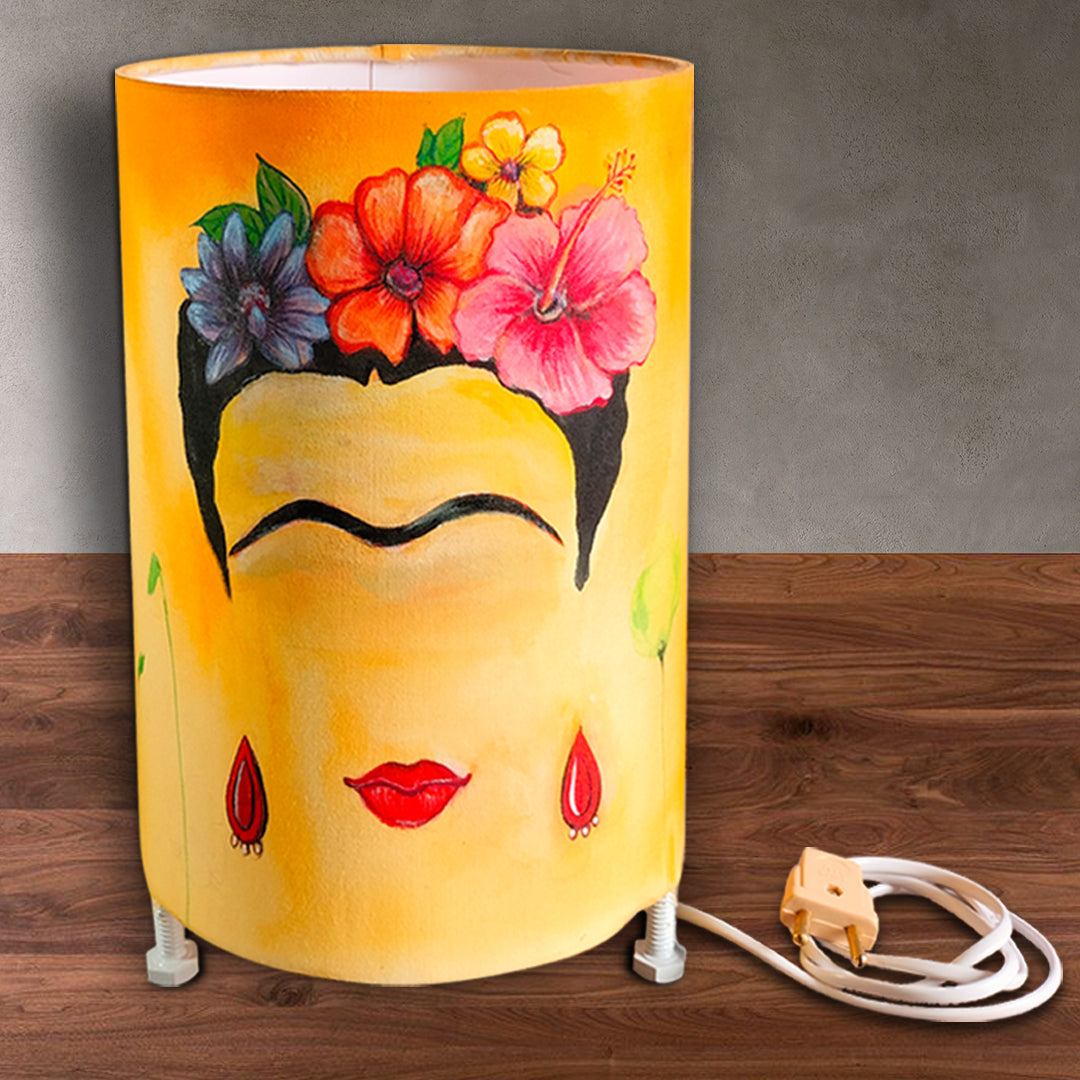 Craftooba hand painted Frida Kahlo portrait inspired round lamp shade | Hand Painted Table Lamp Shadee | For Bedroom | Home | Living Room | Bdside | Home Decor Items & Gift