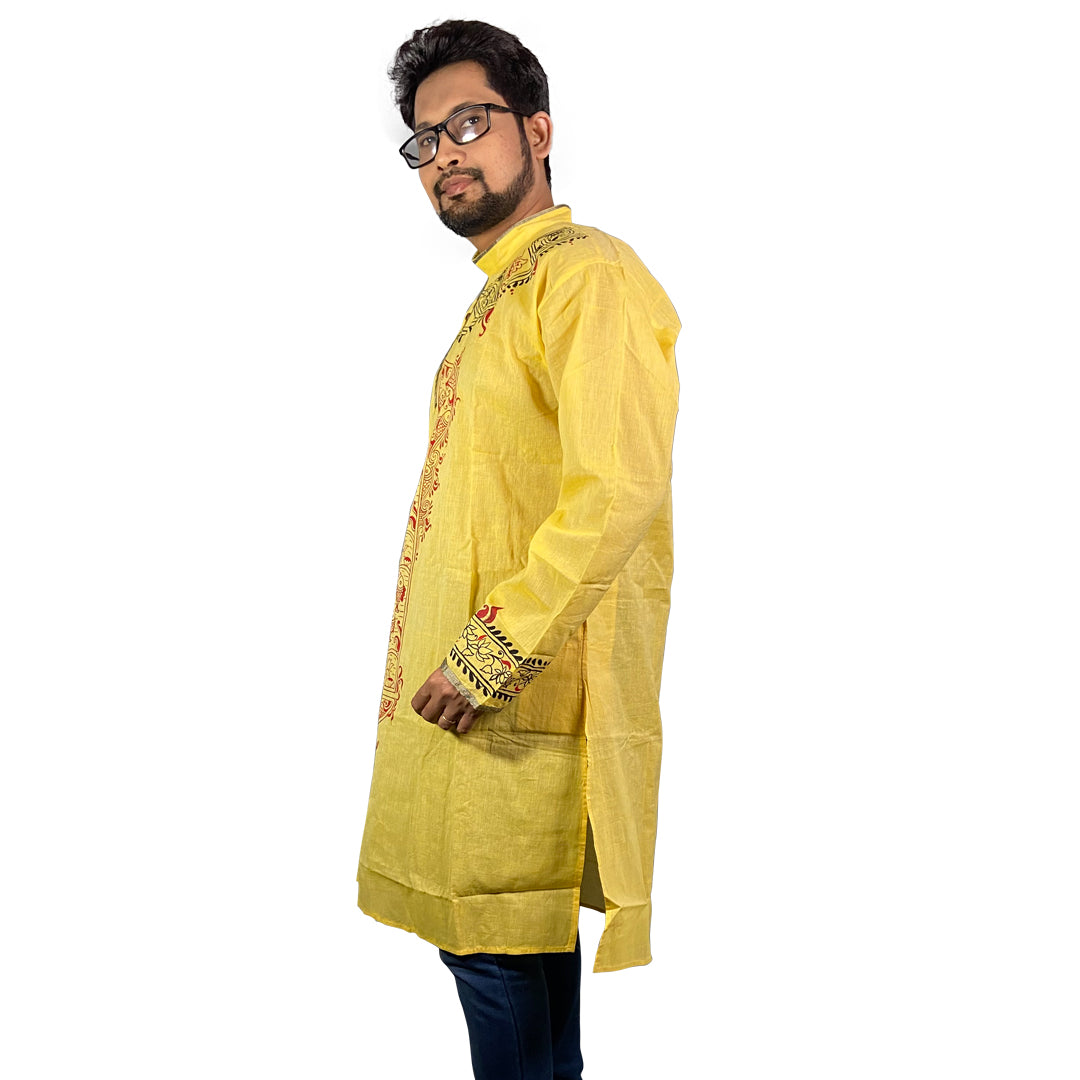 Craftooba Hand Painted Cotton Yellow Colour Punjabi for Men | Punjabi | Ethnic Wear | Clothing | Kurta | Kurta for Men