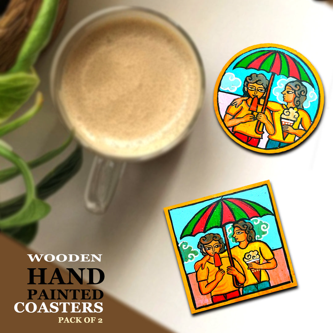 Wooden handpainted Coasters art Set Of 2 –  | Wooden handpainted coaster decor