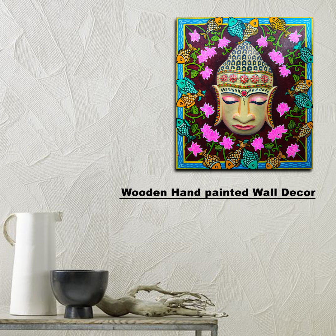 Craftooba Hand Painted and Hand Crafted Lord Buddha Mask Wall Hangings | Wall Decor | Home Decor | Office Decor |