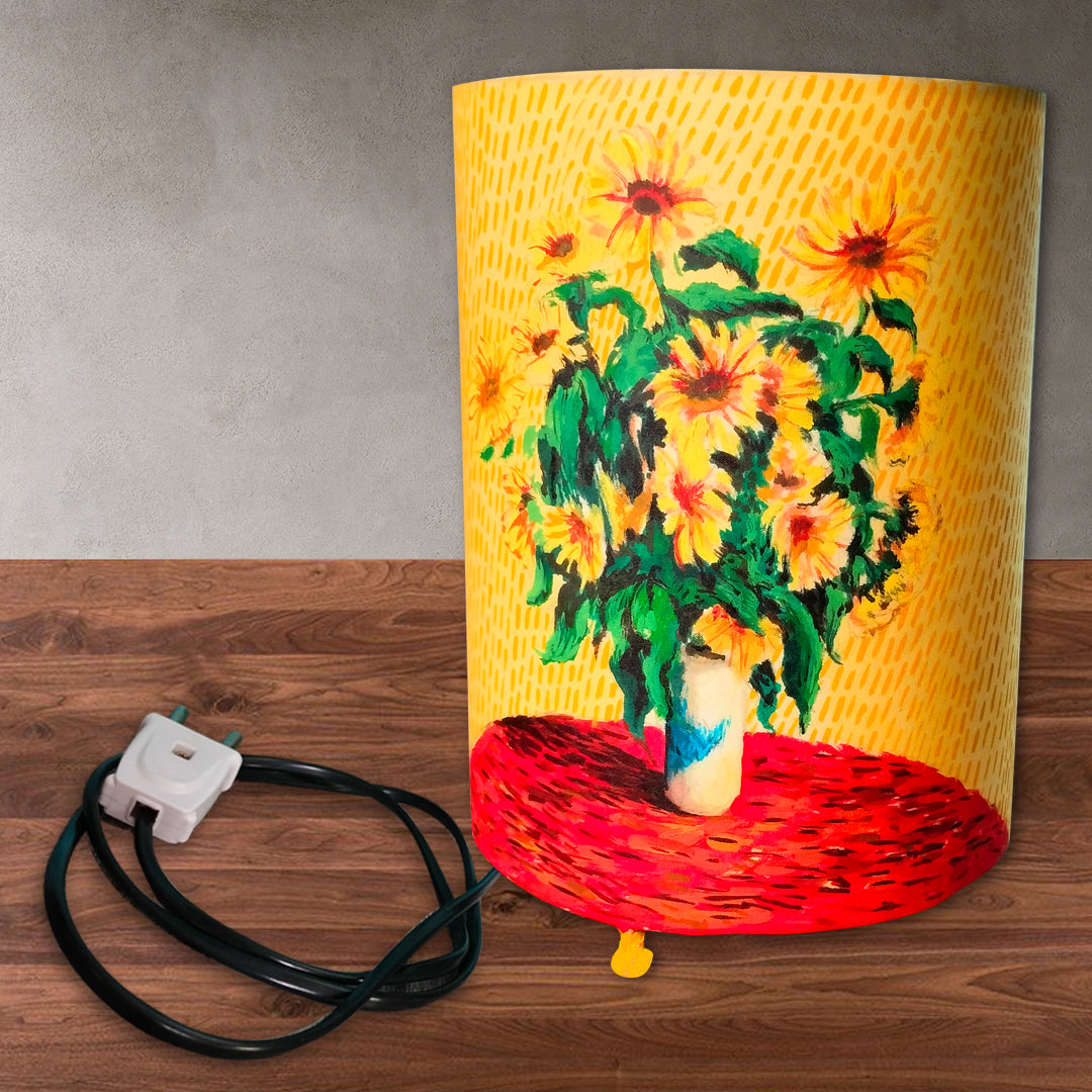 Craftooba bouquet of sunflowers hand painted round lamp | Hand Painted Table Lamp Shade | For Bedroom | Home | Living Room | Bedside | Home Decor Items & Gift