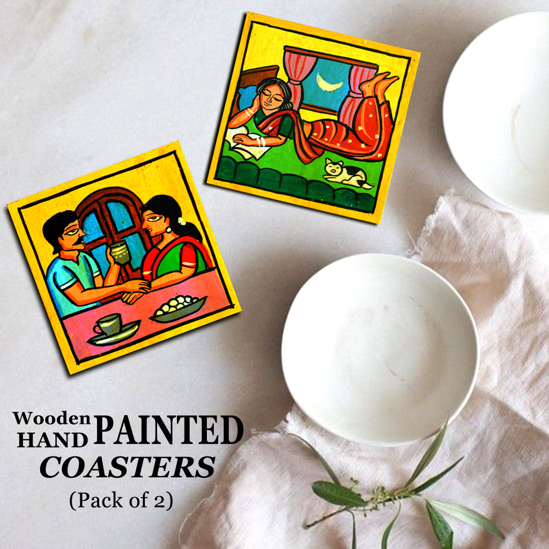 Wooden handpainted Coasters art Set Of 2 –  | Wooden handpainted coaster decor