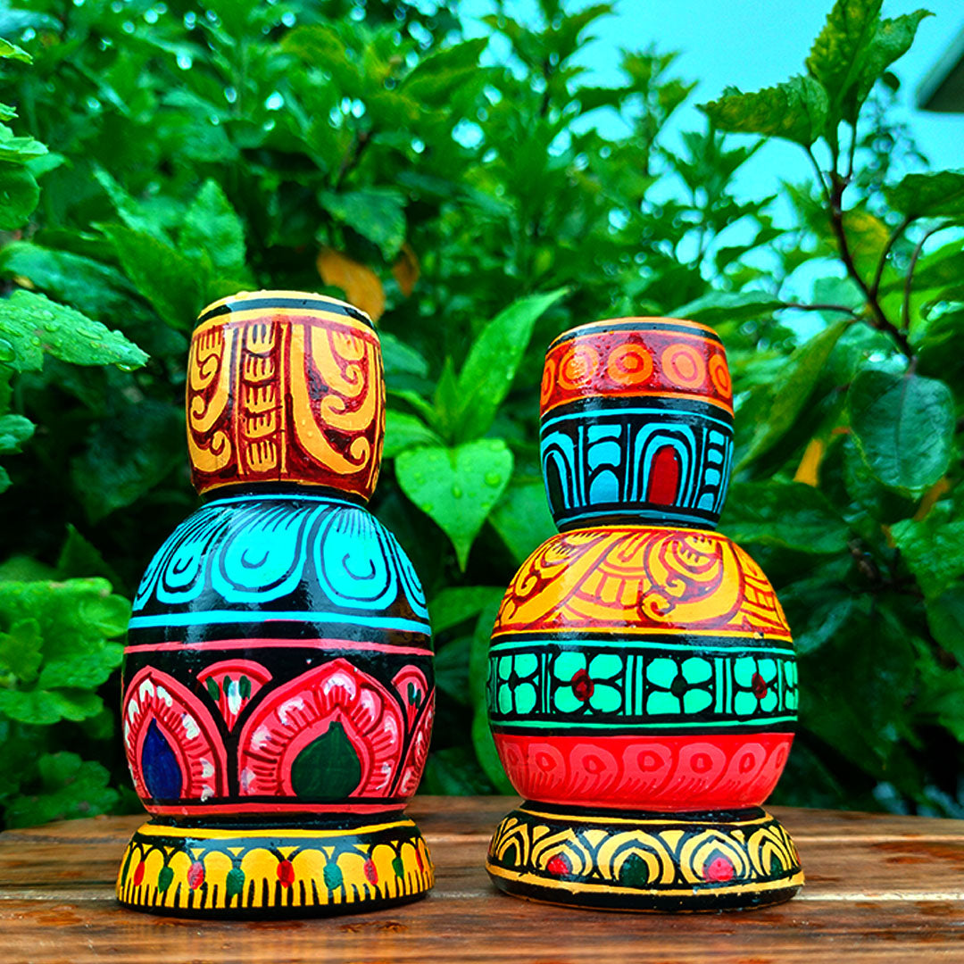 Wooden Hand painted decorative candle stand - Set of 2 | cnadle | Candle Stand | Diwali Gift | Decor |