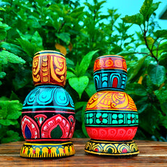 Wooden Hand painted decorative candle stand - Set of 2 | cnadle | Candle Stand | Diwali Gift | Decor |