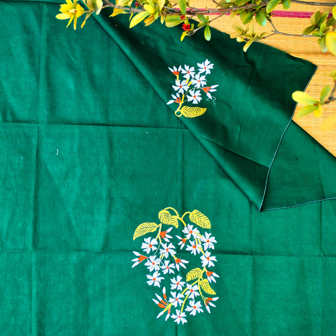 Craftooba Designer handembroidered Blouse Piece | Blouse Material | Designer Blouse | Kantha Hand Embroidered Blouse Piece Green flower