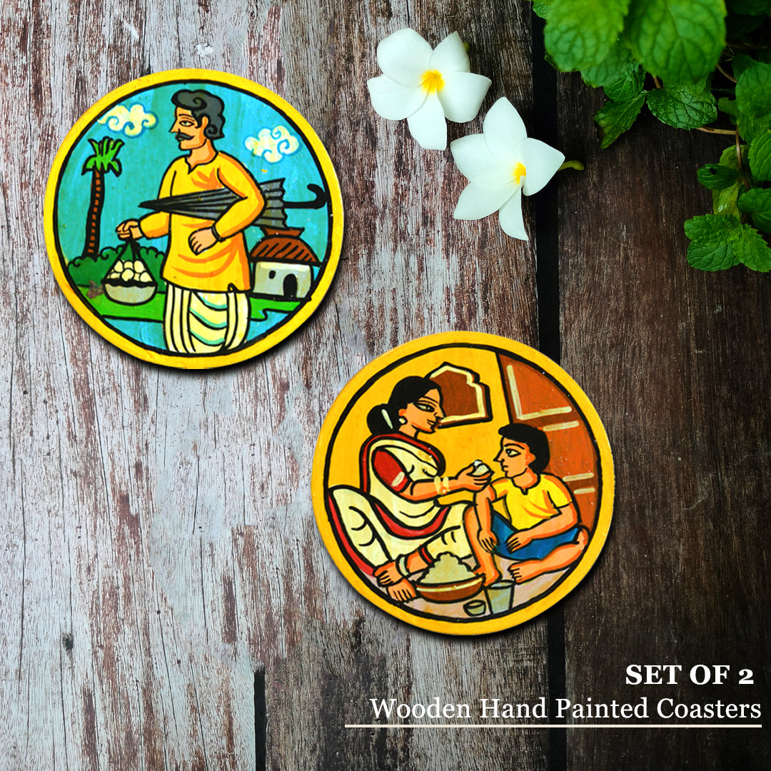 Wooden handpainted Coasters art Set Of 2 –  | Wooden handpainted coaster decor