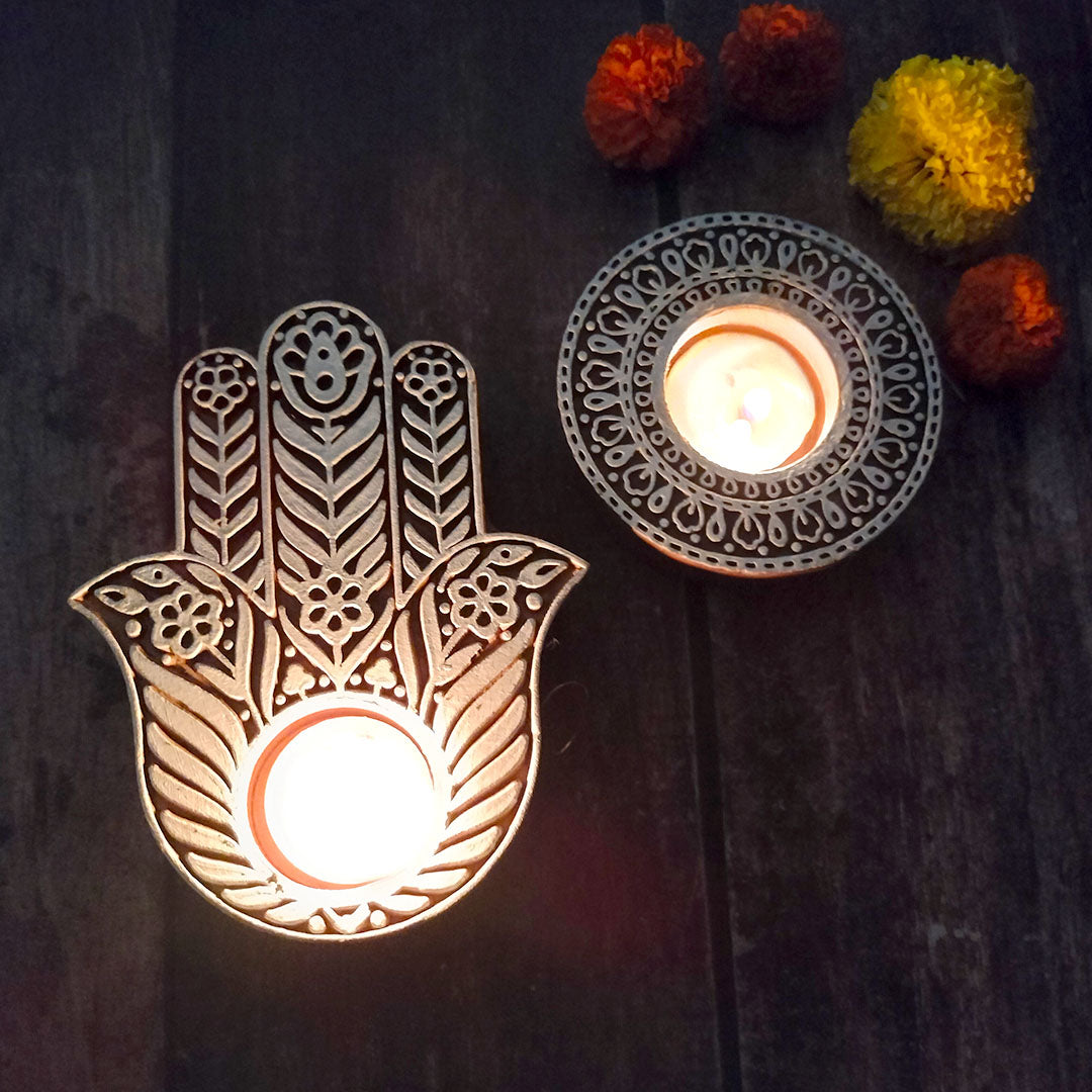 Exotic block printing, crafted T-Light holder set of 2 | T-light holder | Candle stand | Decor | Gift |