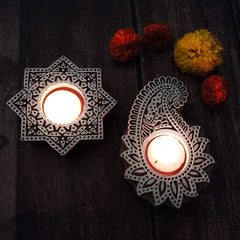 Exotic block printing, crafted T-Light holder set of 2 | T-light holder | Candle stand | Decor | Gift |