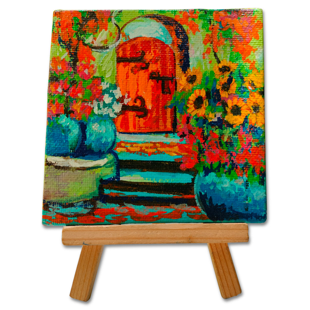 Original canvas painting | Small canvas (4 inches) with easel stand