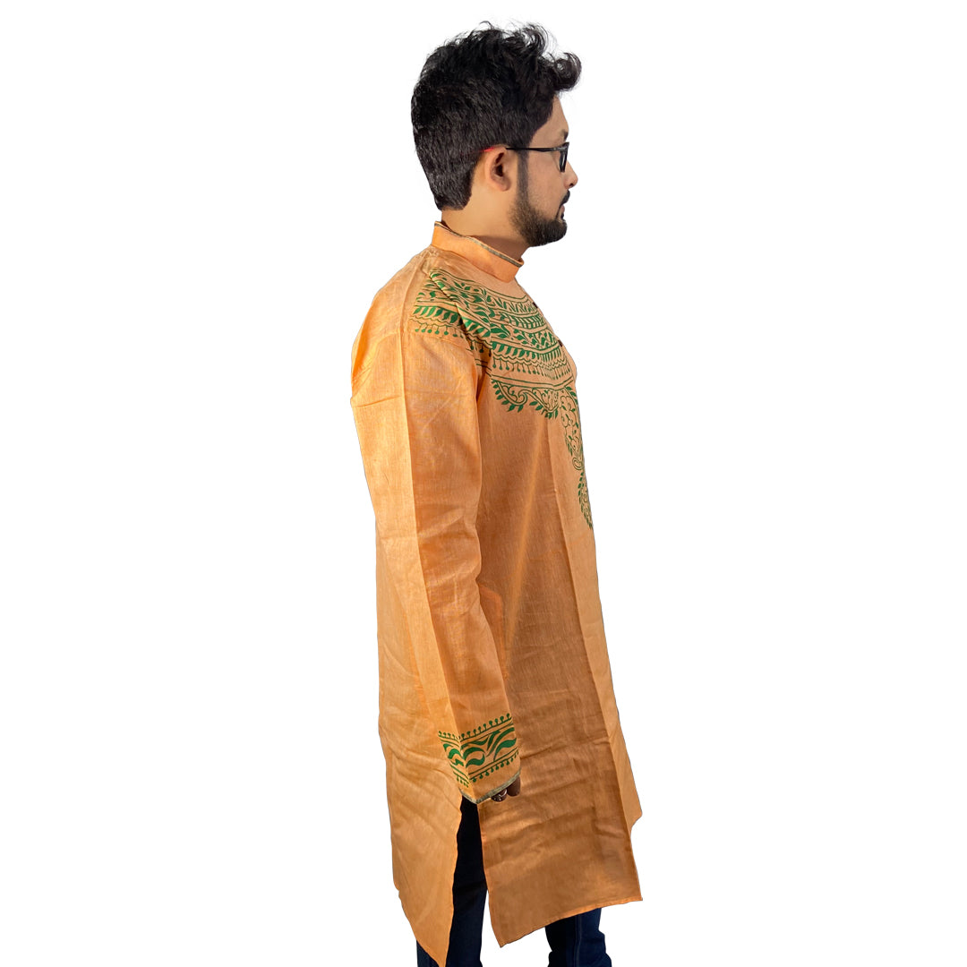 Craftooba Hand Painted Cotton Light Orange Colour Punjabi for Men | Punjabi | Ethnic Wear | Clothing | Kurta | Kurta for Men