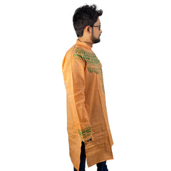 Craftooba Hand Painted Cotton Light Orange Colour Punjabi for Men | Punjabi | Ethnic Wear | Clothing | Kurta | Kurta for Men