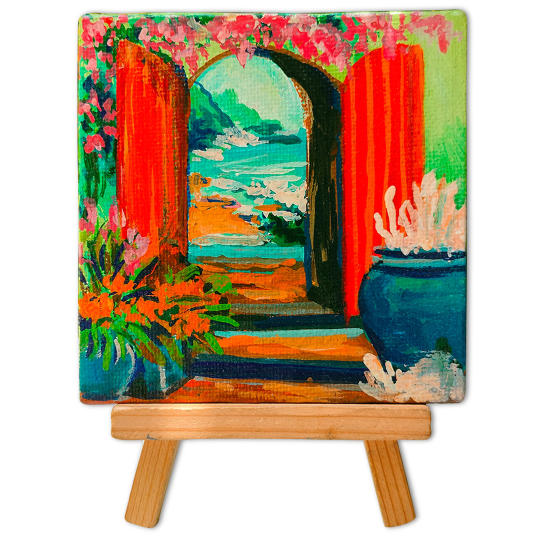 Original canvas painting | Small canvas (4 inches) with easel stand