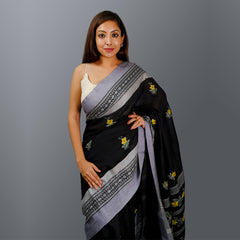 Craftooba Soft Cotton Black Kantha Embroidery Stitch Santipuri Saree | Ethnic Wear | Sarees for women | Women Wear | Hand Embroidered Saree | Kantha Stitch | Saree | Cotton saree |