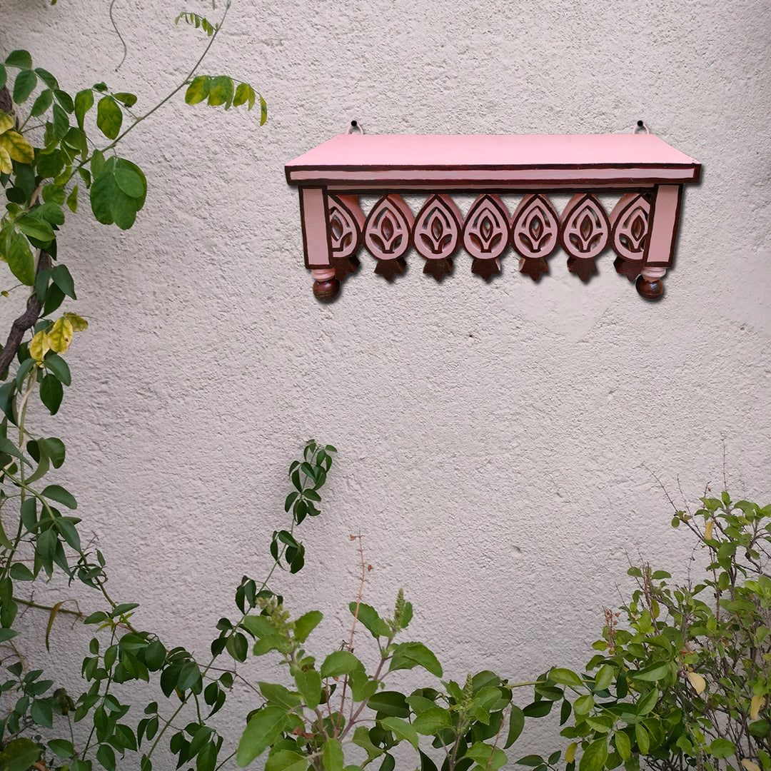 Craftooba Hand Carved and Painted Solid Wood  Wall Mounted Floating Shelf Wooden Wall Brackets Shelves Set