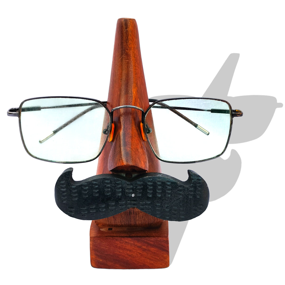 Craftooba Handmade Wooden Nose Shaped Spectacle Specs Eyeglass Holder Stand with Moustache  | Accessories | Spec Stand