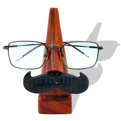 Craftooba Handmade Wooden Nose Shaped Spectacle Specs Eyeglass Holder Stand with Moustache  | Accessories | Spec Stand