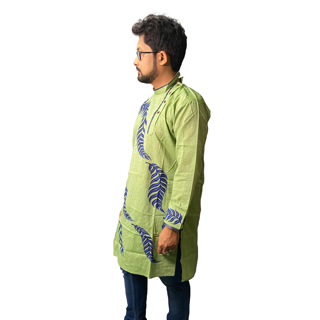 Craftooba Hand Painted Cotton Green Colour Punjabi for Men | Punjabi | Ethnic Wear | Clothing | Kurta | Kurta for Men