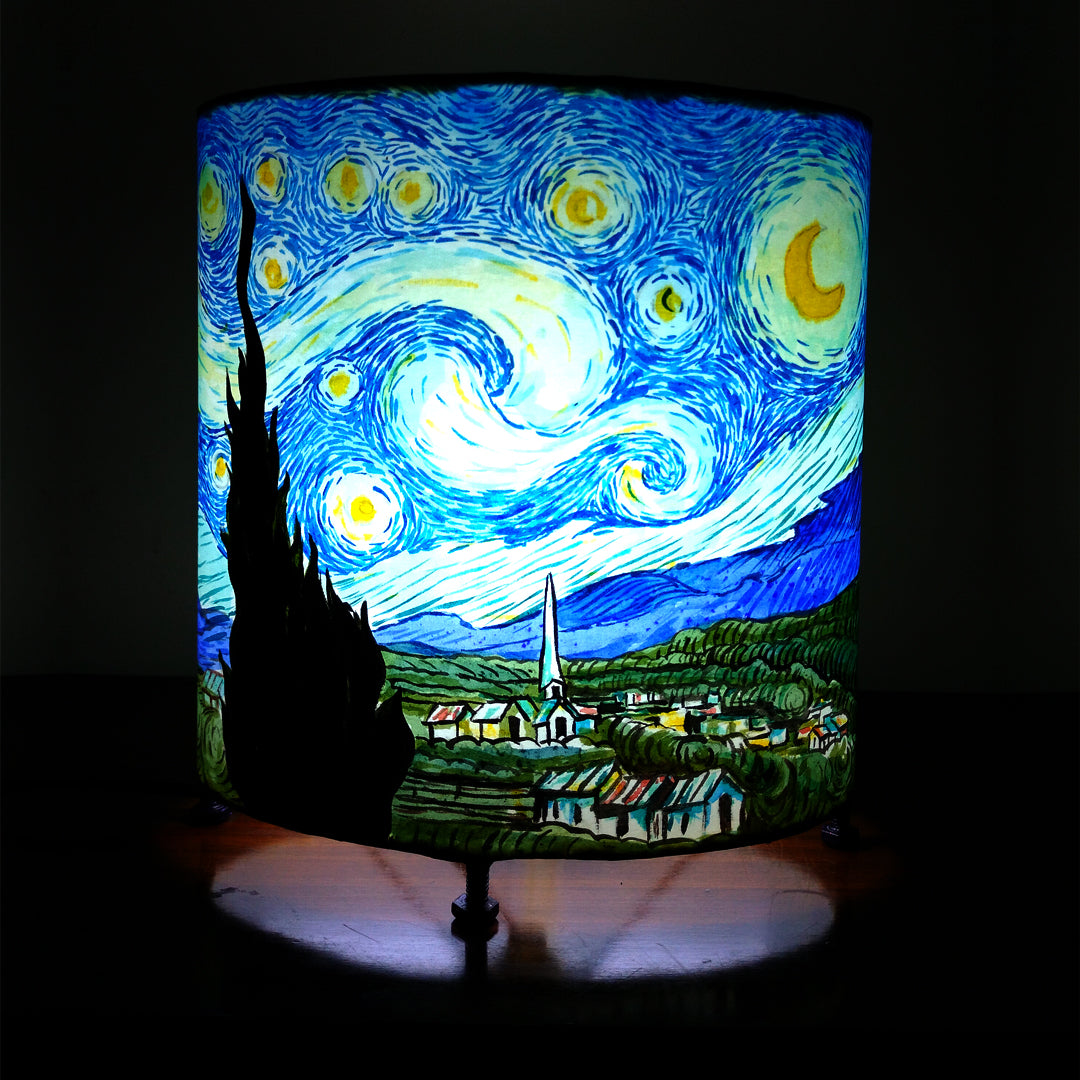 Craftooba Starry night hand painted elliptical lamp blue | Hand Painted Table Lamp Shade | For Bedroom | Home | Living Room | Bedside | Home Decor Items & Gift