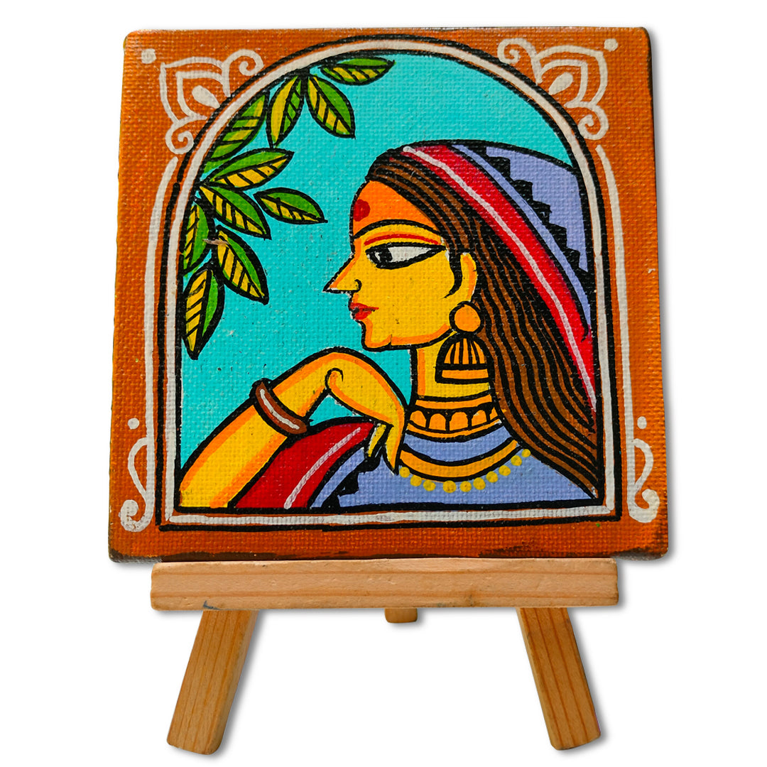 Wooden handpainted small canvas art – 5 inches | Wooden handpainted Small Canvas with stand decor