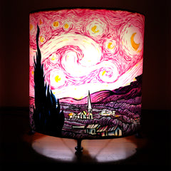 Craftooba Starry night hand painted elliptical lamp pink | Hand Painted Table Lamp Shade | For Bedroom | Home | Living Room | Bedside | Home Decor Items & Gift