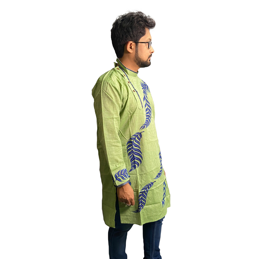 Craftooba Hand Painted Cotton Green Colour Punjabi for Men