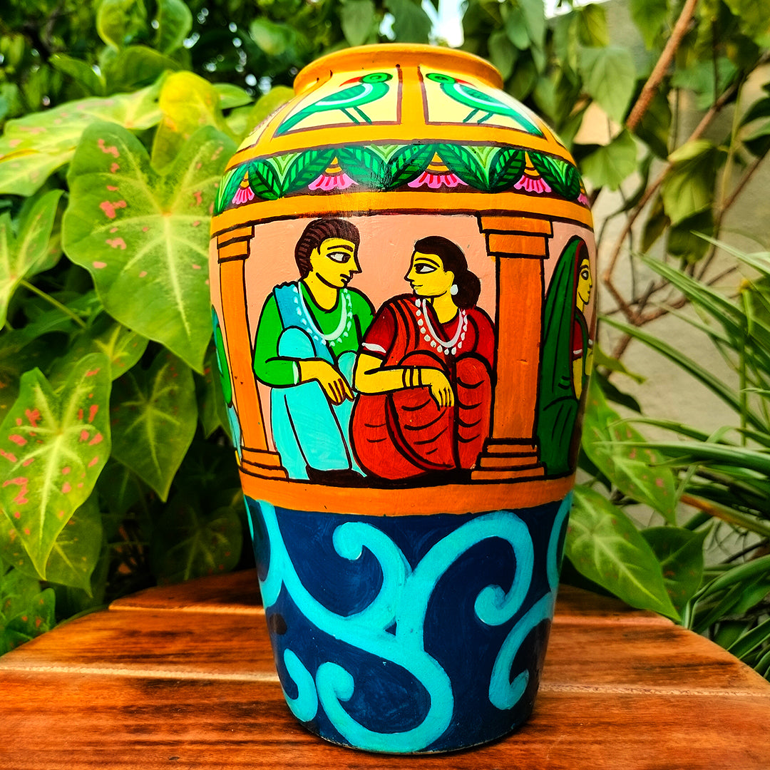 Hand Painted  Terracotta Vase- Table Top Decor- Home Decor