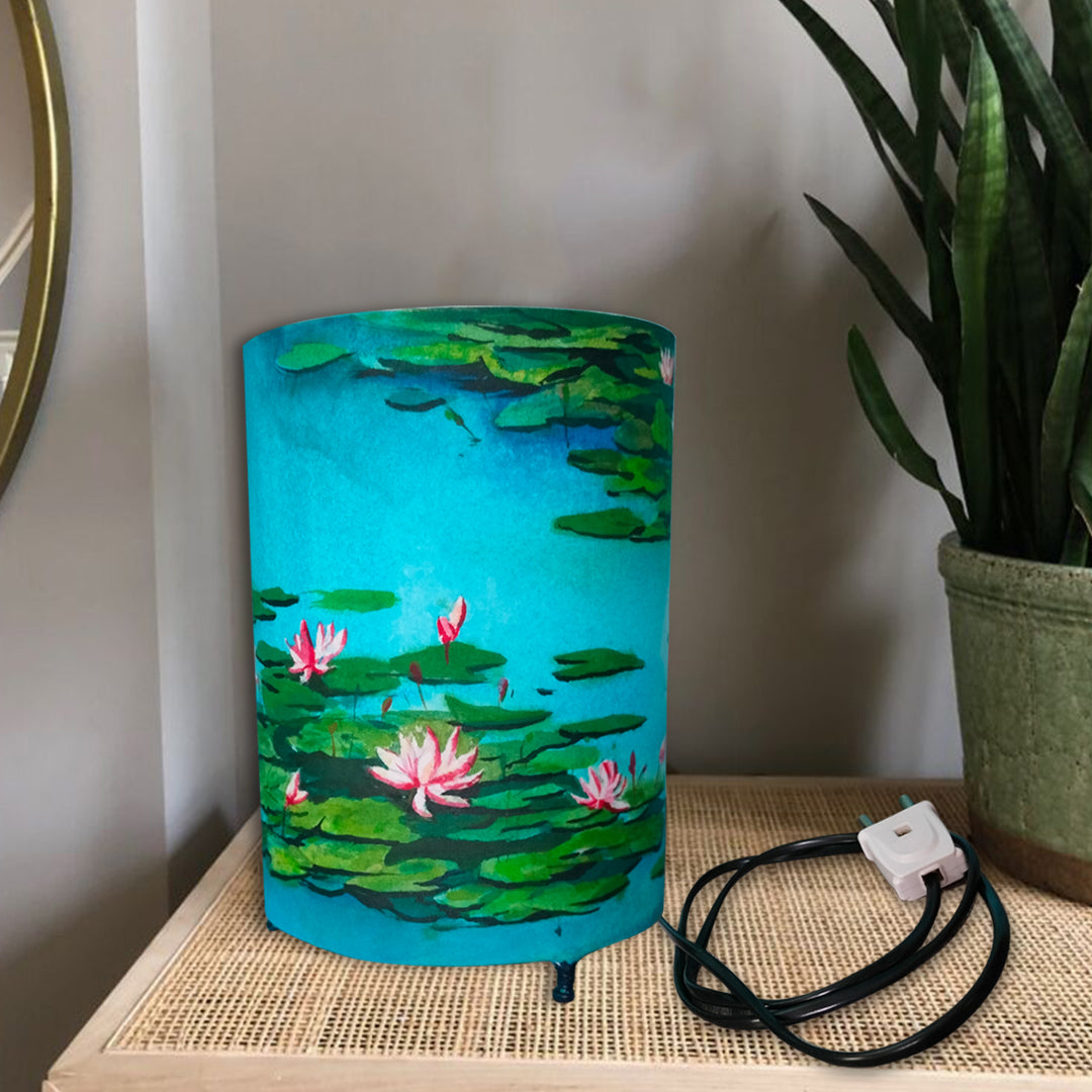 Craftooba Water lilies hand painted round lamp shade | Hand Painted Table Lamp Shade | For Bedroom | Home | Living Room | Bedside | Home Decor Items & Gift