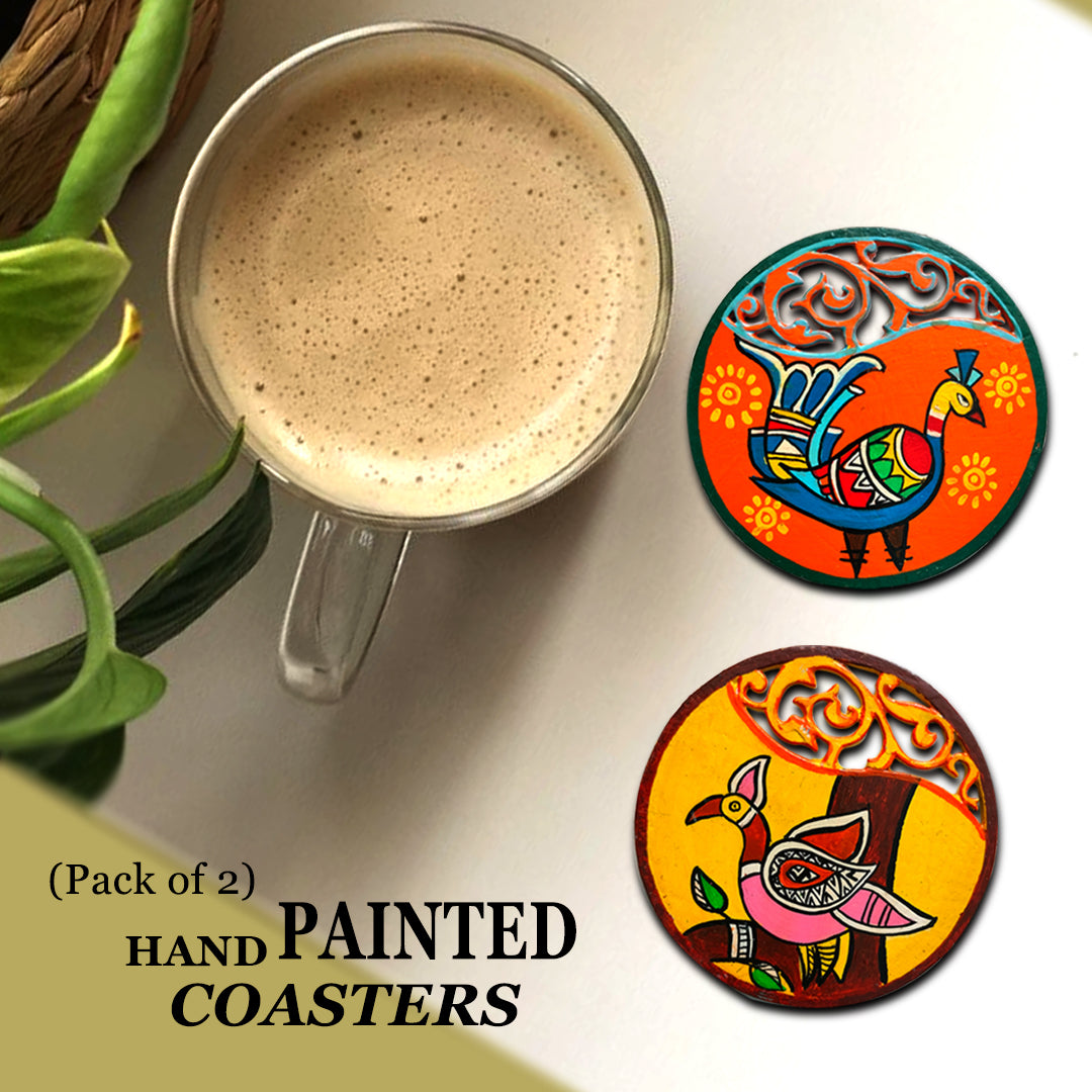 Hand Painted Birds Inspired Coasters Pack of 2