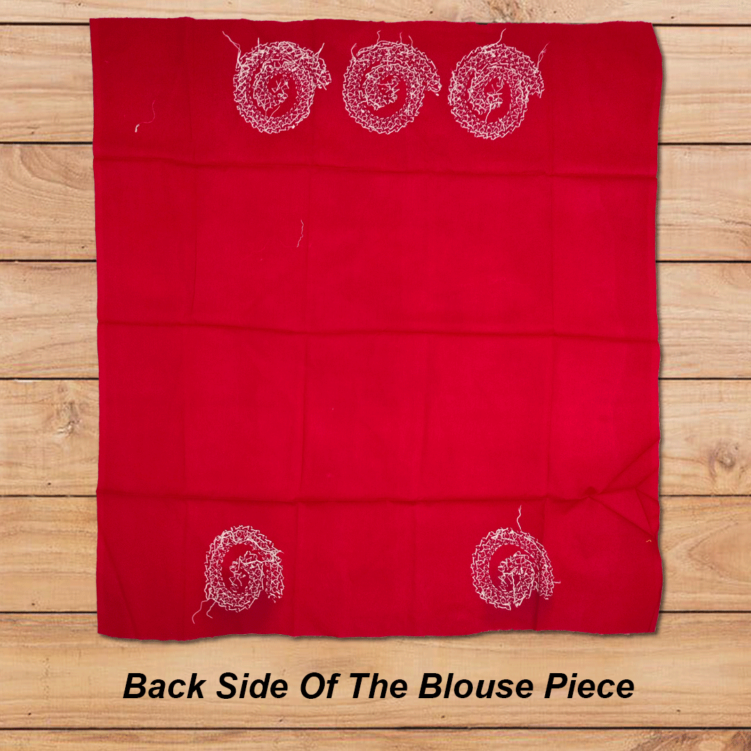 Craftooba Red Warli Designer Blouse Piece | Blouse Material | Designer Blouse | Kantha Hand Embroidered Blouse Piece