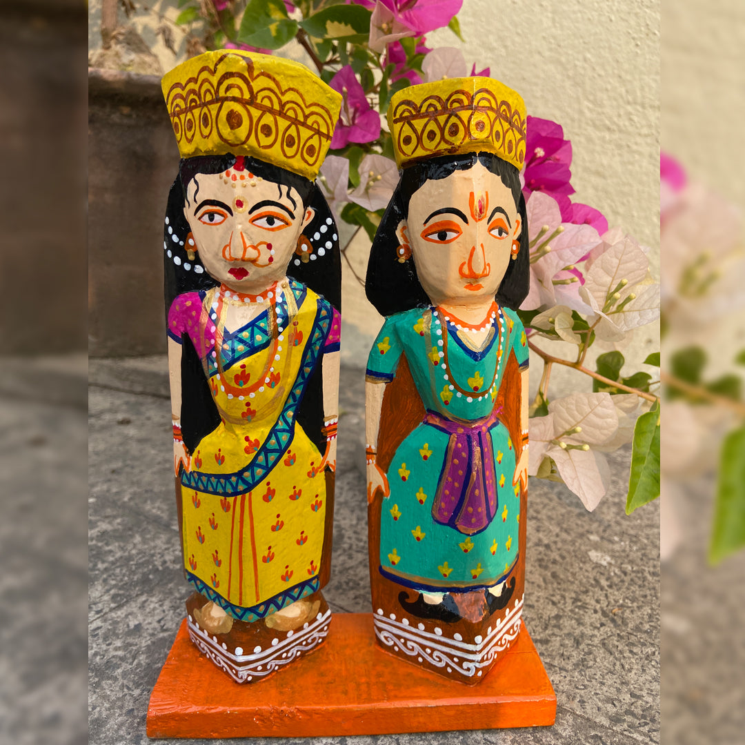 Craftooba Wooden Handpainted Couple Dolls for Home Decor Set of 2 VIII | Doll | Handpainted Doll | Wooden Doll