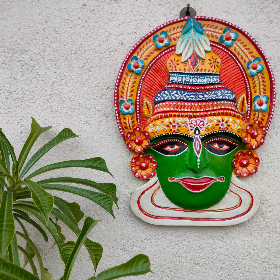 Wooden handpainted Kathakali face mask | Wooden Face mask decor