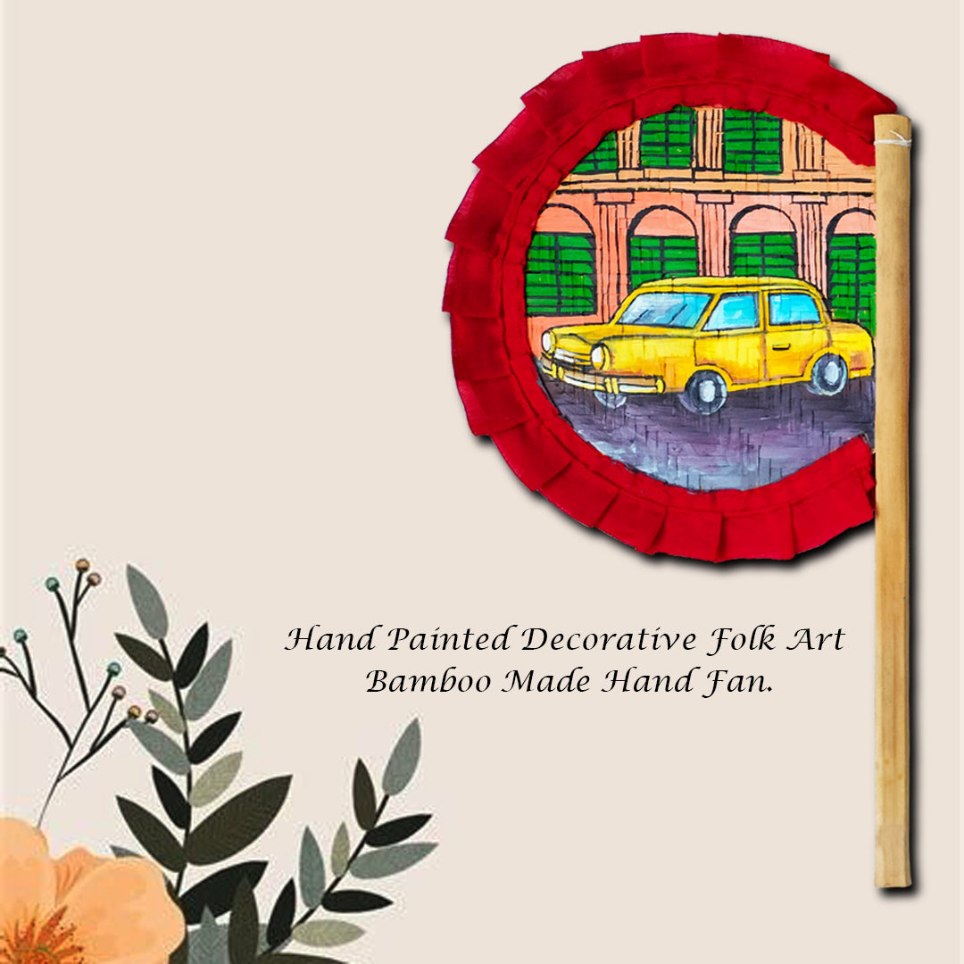 Craftooba Hand Painted Decorative Folk Art Bamboo Made Hand Fan (hatpakha) Taxi | Home Decor & Festival | Handmade & Handpainted Beautiful Traditional Hand Fan.