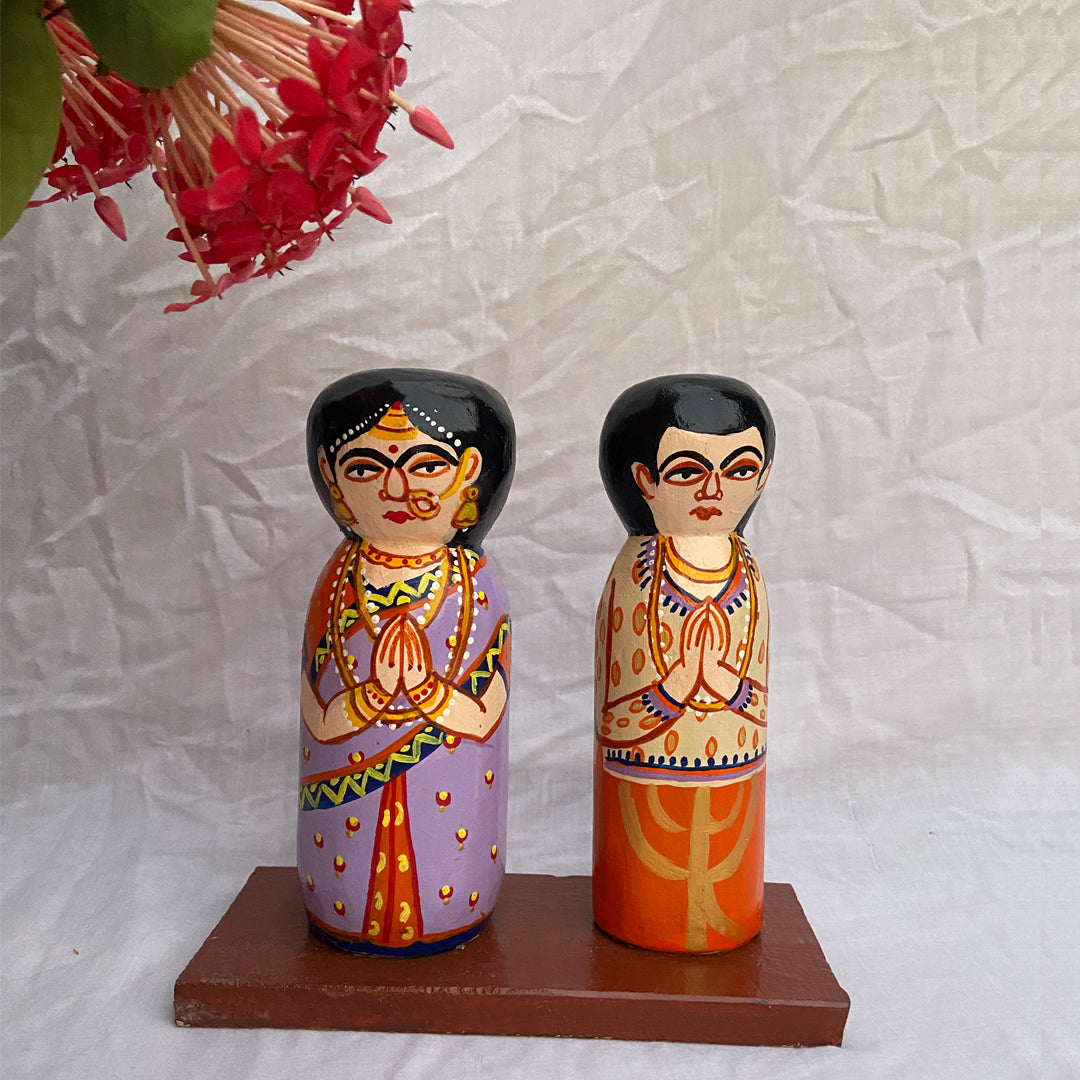 Craftooba Wooden Handpainted Couple Dolls for Home Decor Set of 2 III | Doll | Handpainted Doll | Wooden Doll