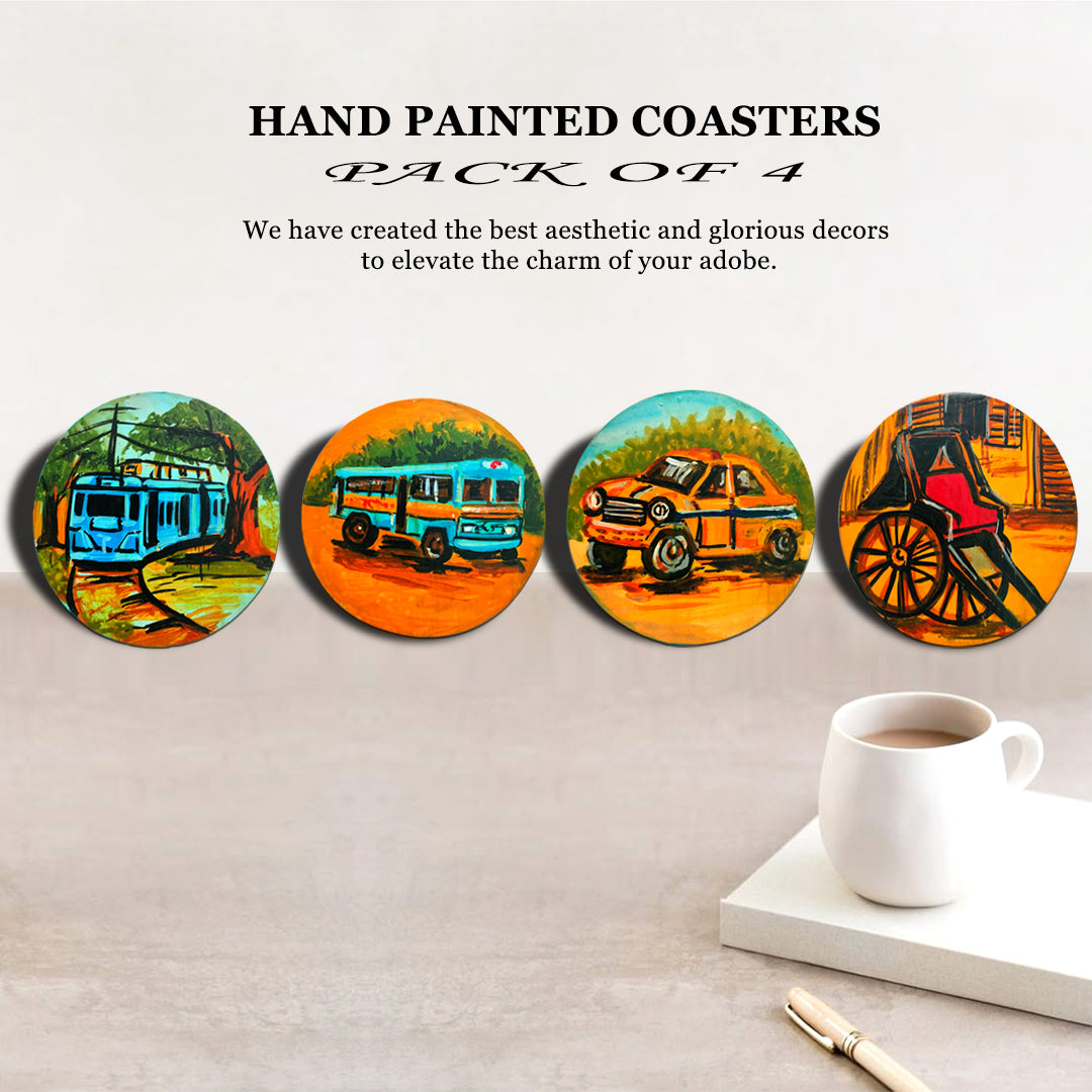 Engineered wood handpainted Transport inspired Coasters art –  | Engineered wood handpainted coaster decor