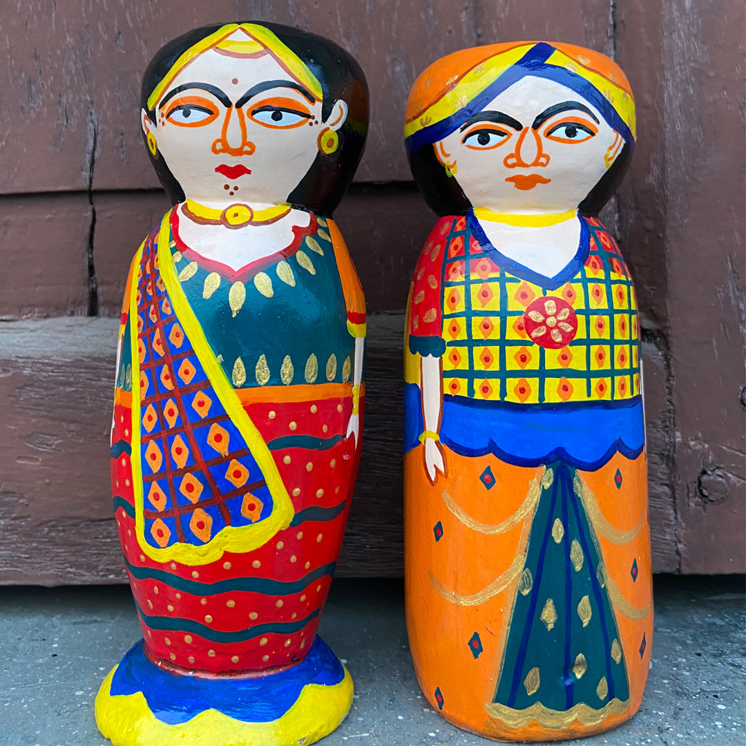 Craftooba Wooden Handpainted Couple Dolls for Home Decor Set of 2 IV | Doll | Handpainted Doll | Wooden Doll